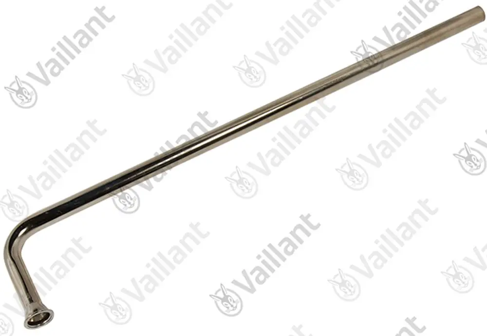Vaillant-Rohr mit gebogenem Ende, glänzender Oberfläche und erhöhter Naht. Entwurf für den Einsatz in Heizsystemen.